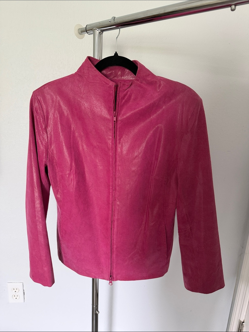 Express Women's Bright Magenta Suede Zip leather Jacket